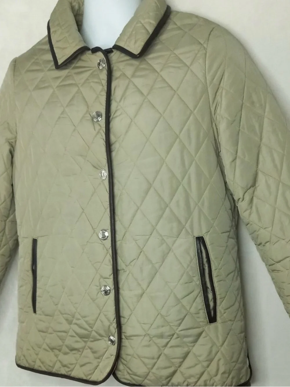 Coach Quilted Beige Puffer Jacket with Dark Brown Trim - Picture 5 of 15